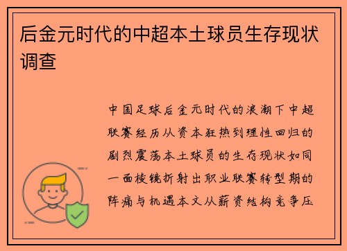 后金元时代的中超本土球员生存现状调查